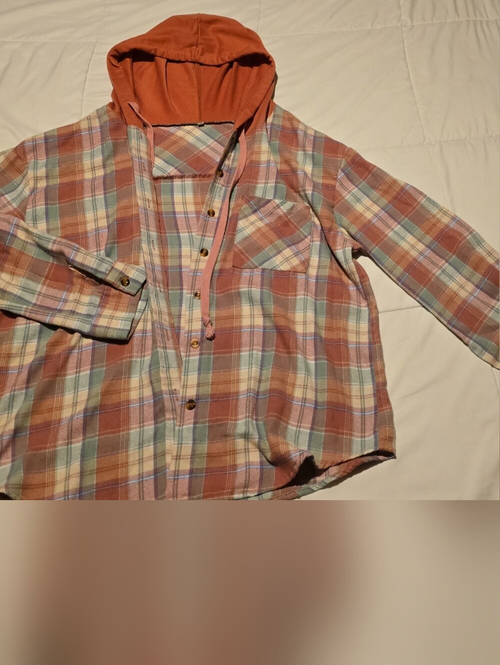 Plaid Button-Down Flannel Shirt with Rust Hood